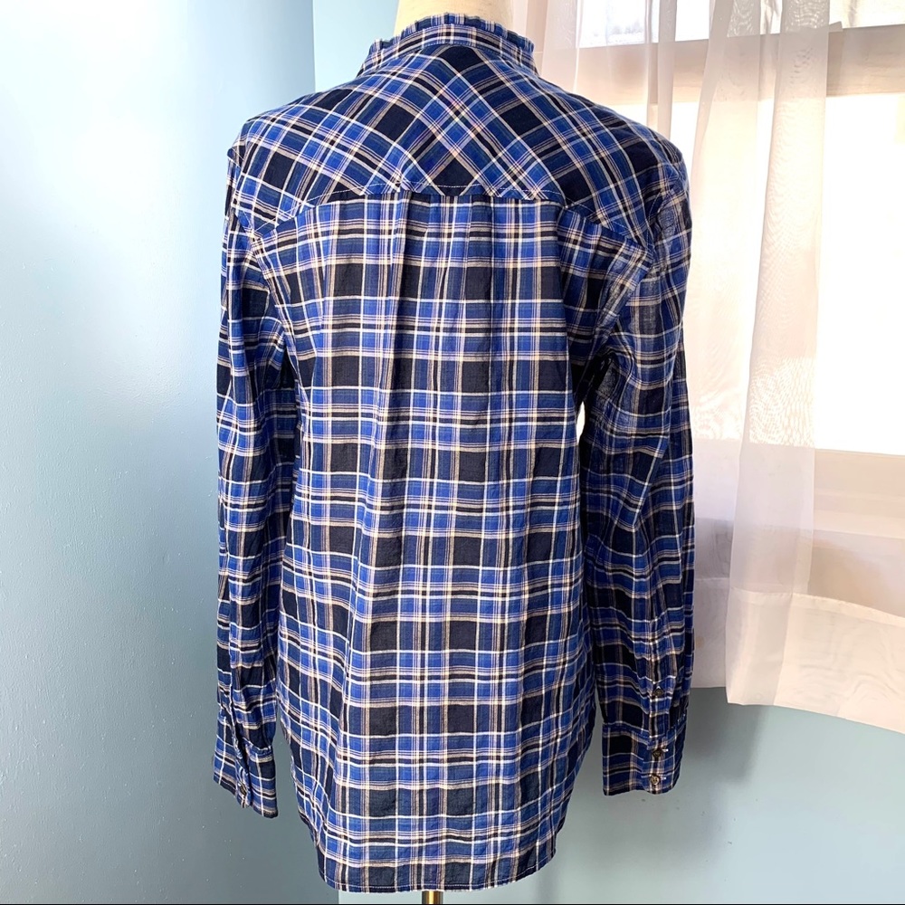 J. Crew Ocean Blue Plaid Ruffle Popover Shirt - Picture 6 of 10